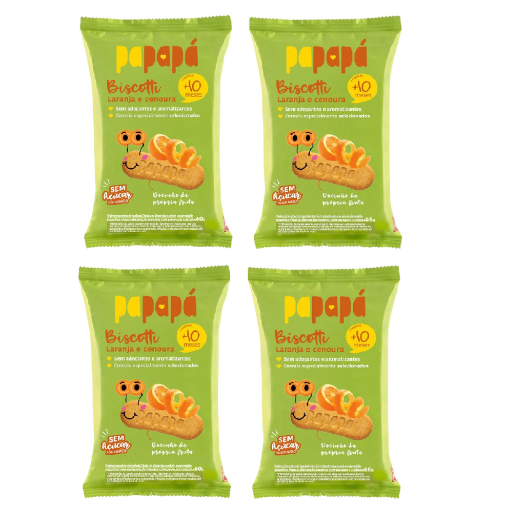 Kit 4x Biscoito Infantil Biscotti Laranja E Cenoura 60g
