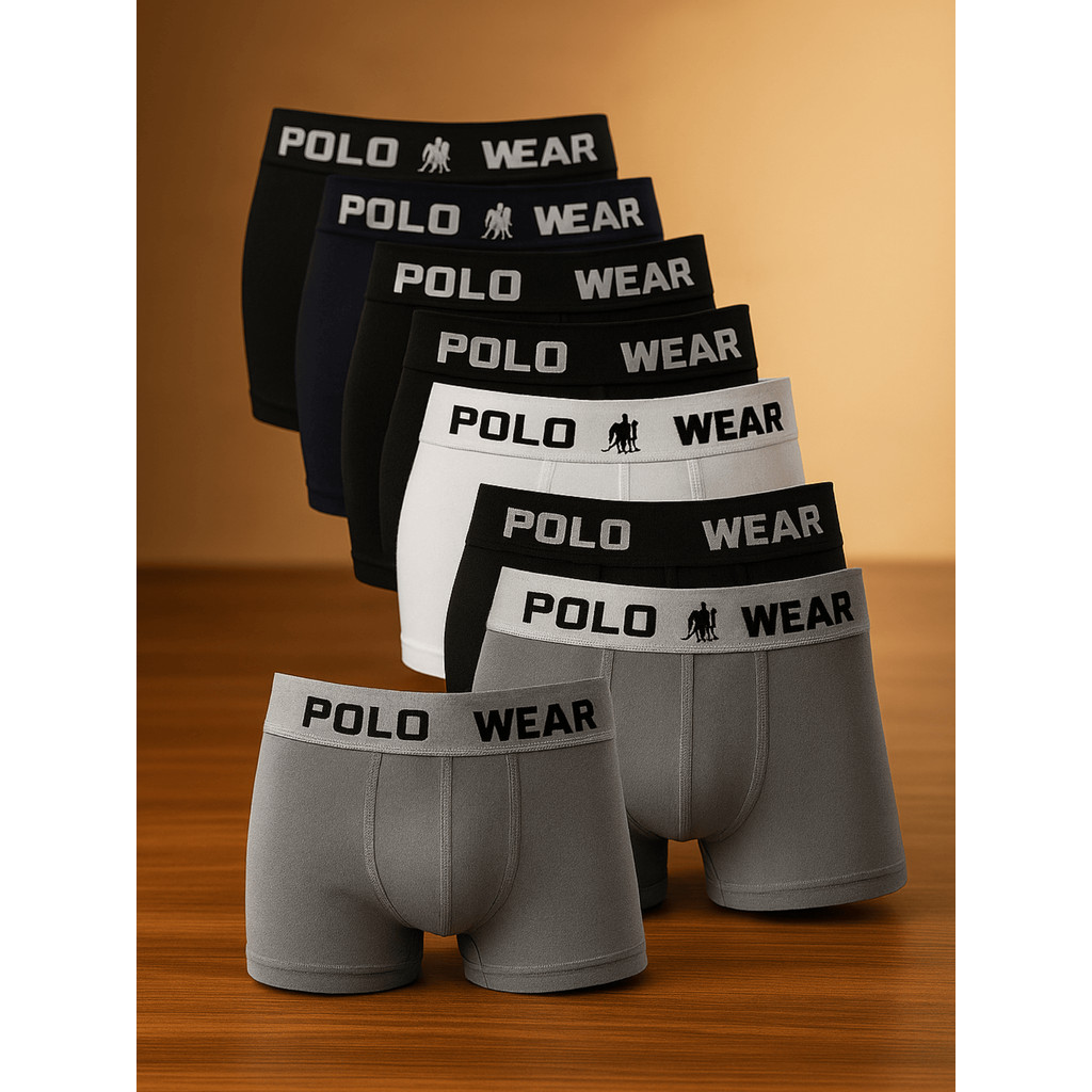 Kit 5 Cuecas Boxer Polo Wear Lisa Microfibra Masculina Sem Costura