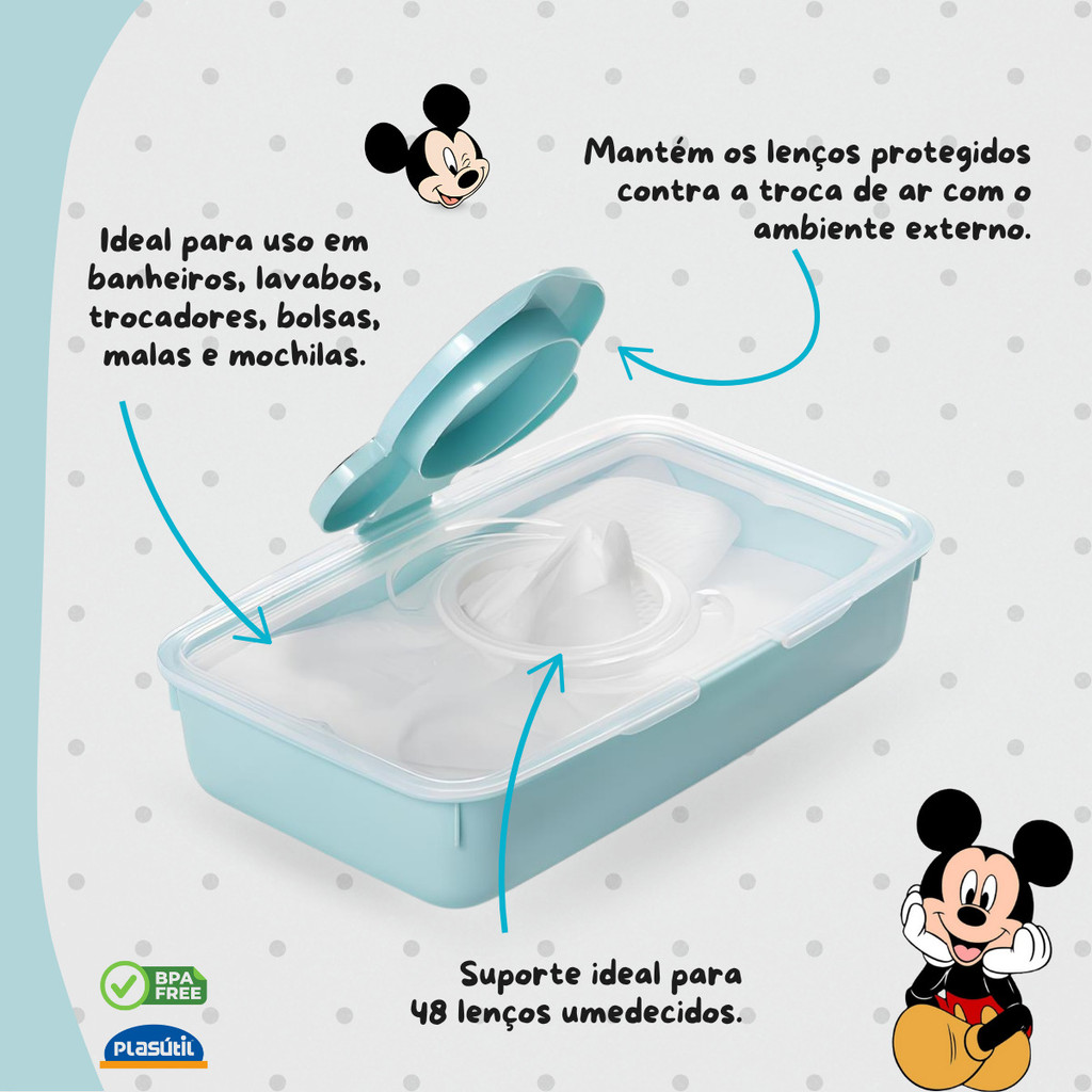 Porta Lenço Umidecido Baby Plasutil Mickey Menino Rn Bebê  Infantil Enxoval