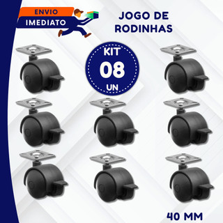 OFERTA 08 Rodinhas Giratória 40mm Cor Preta Rodizio Para Moveis e Vasos Estantes Multiuso