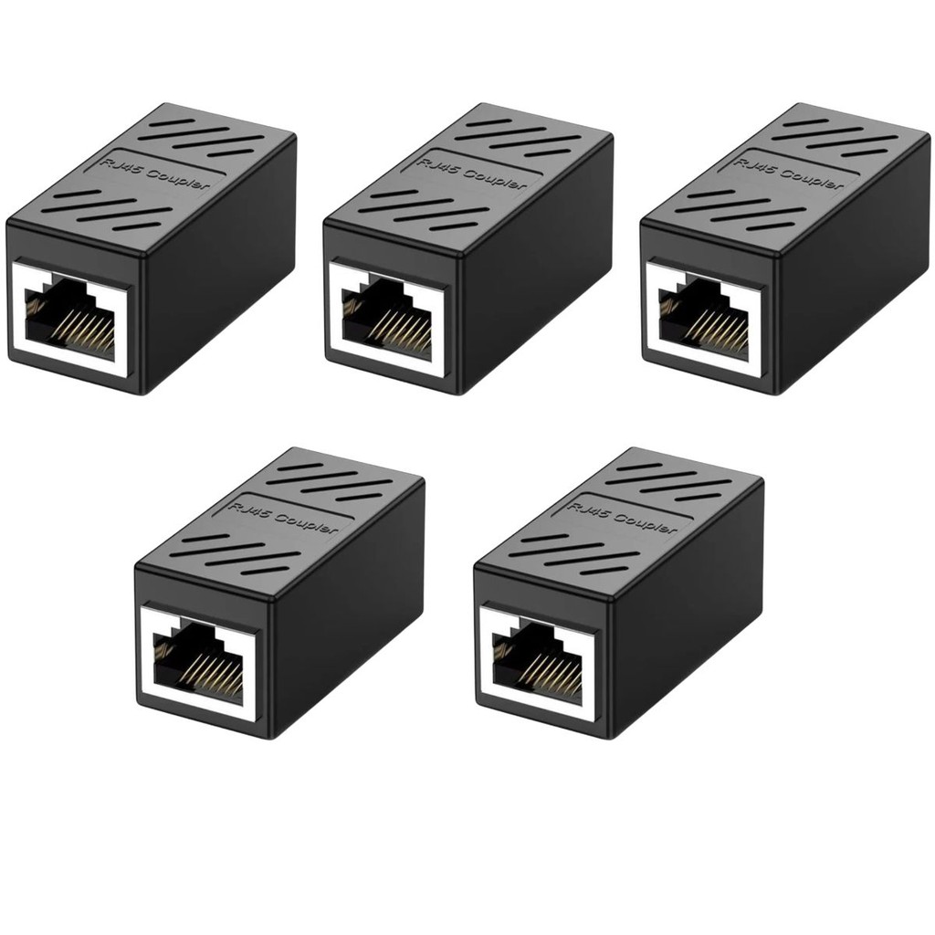 5x Adaptador Emenda Rj45 Extensor Cat5, Cat6, Cat7, Rede Ethernet Conector Blindado preto