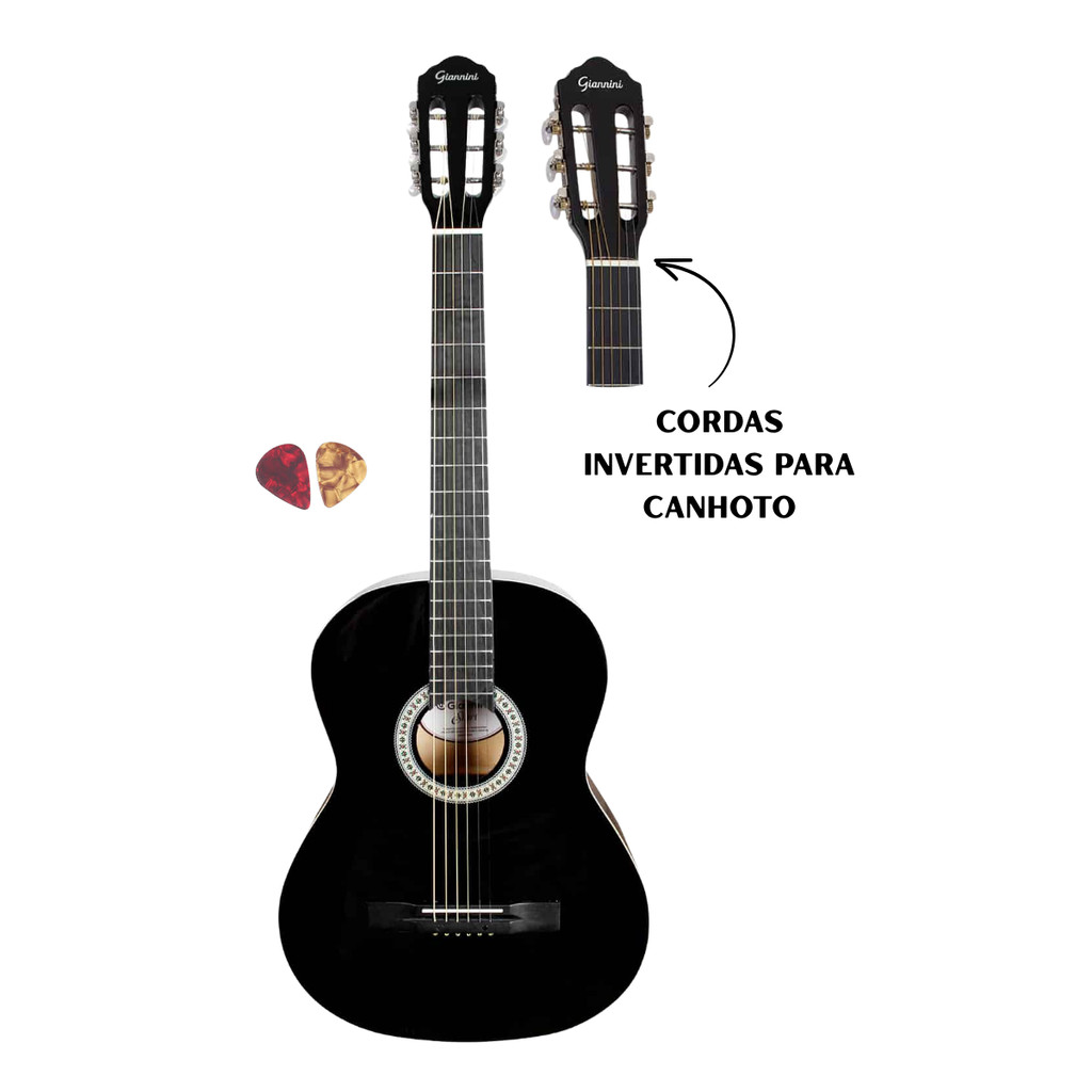 Violão Canhoto Aço Estudo Preto Giannini Start S-14 BK