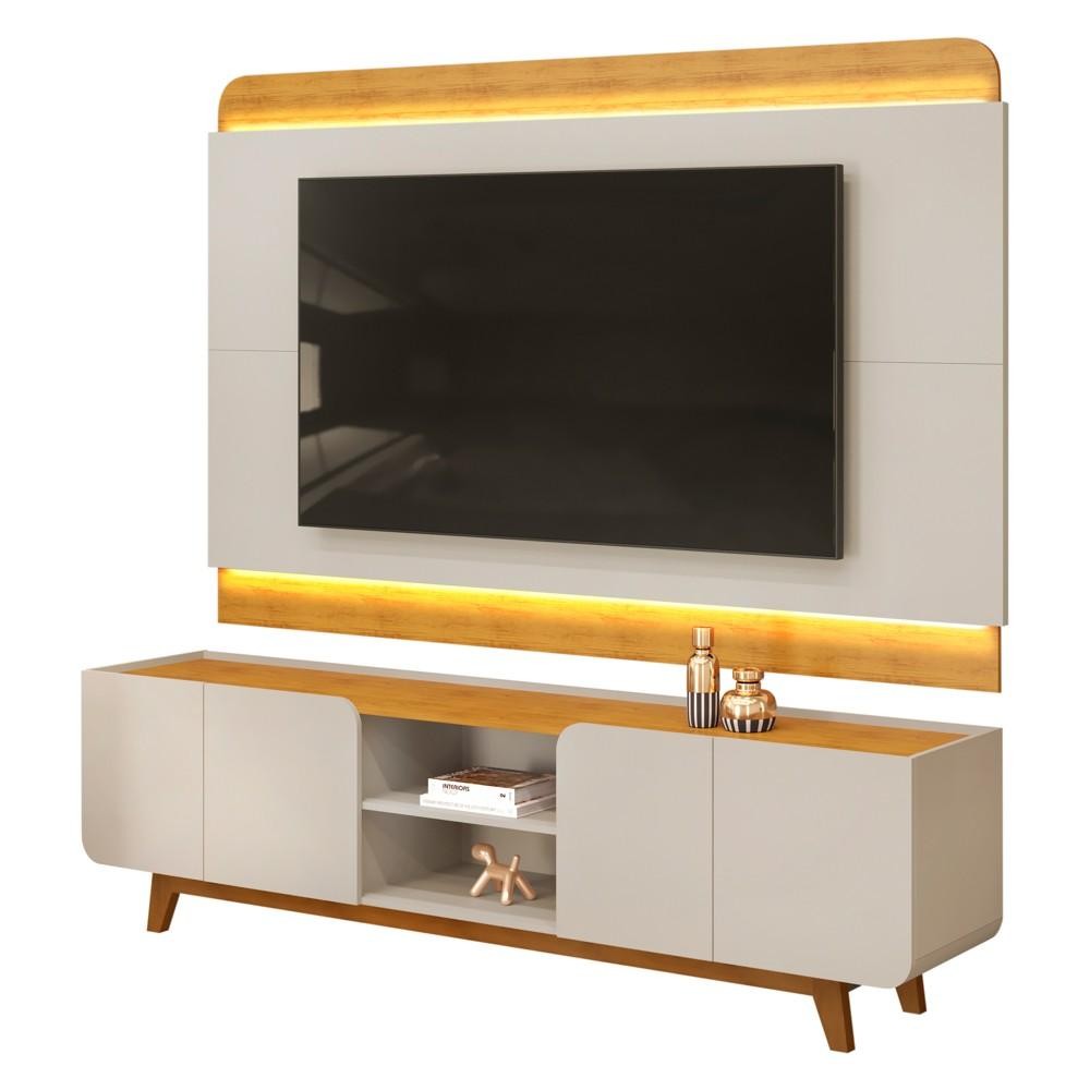 Painel Para TV 75 Pol e Rack Bancada Com LED 220cm Collie D04 Cedro/Bali - Mpozenato em Oferta na Shopee