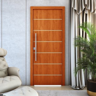 Folha de Porta de Madeira Frisada 210x90 Espessura 3,5cm Valuchi Mogno em Oferta na Shopee