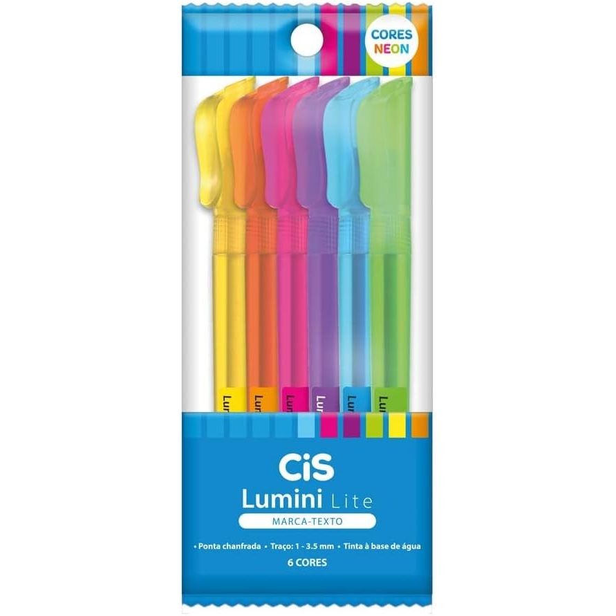 Marca-texto CIS Lumini Lite Neon, Estojo com 6 cores - CIS