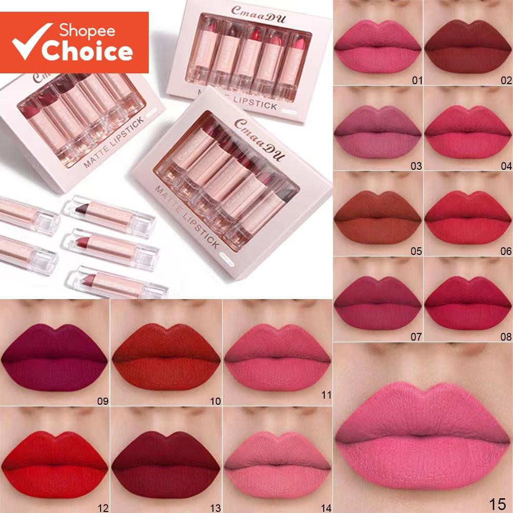 Conjunto CmaaDu de 5 Batons Brilho Labial Gloss Mate Hidratante e Maquiagem de Longa Duração