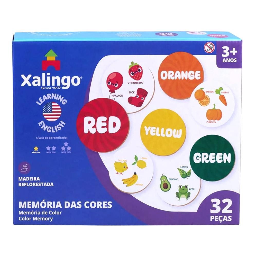 Jogo Da Memória Das Cores Aprendendo Inglês 32 Peças Xalingo