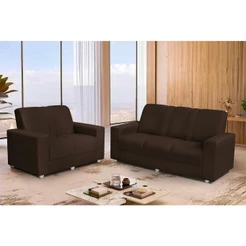 Conjunto Sofá 1,74 x 1,24m 3 e 2 Lugares Suede Roma Marrom Café