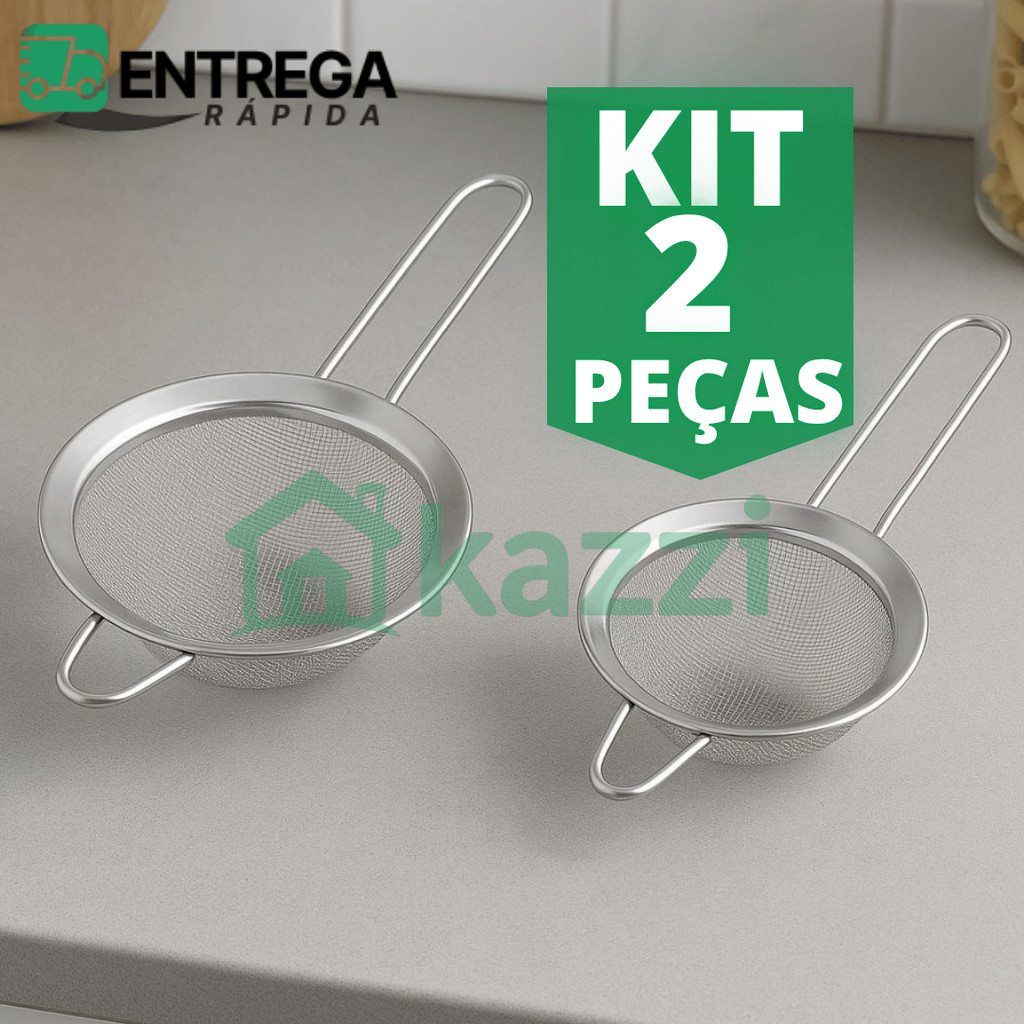 Kit 2 Peneira de Cozinha Aço Inox 10cm e 14cm Coador Multiuso Peneira de Tapioca