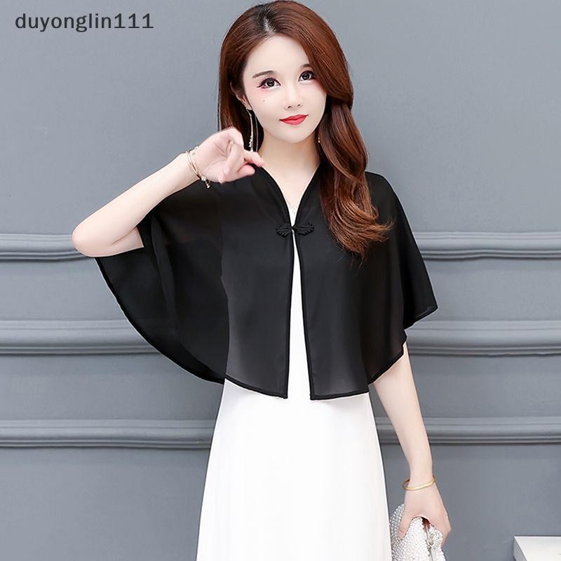 (duyonglin111) Chiffon Curto Exterior Usar Xale Feminino Roupas De Sol Verão Primavera Proteção Solar Capa Renda Fina Ja