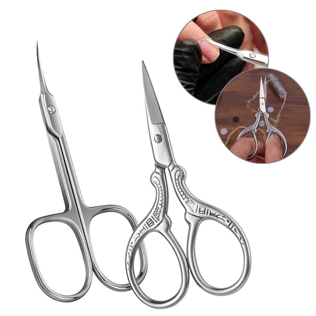 Kit 2 Tesouras Para Unhas Cutícula Ponta Fina Reta Curva Profissional Aço Inox