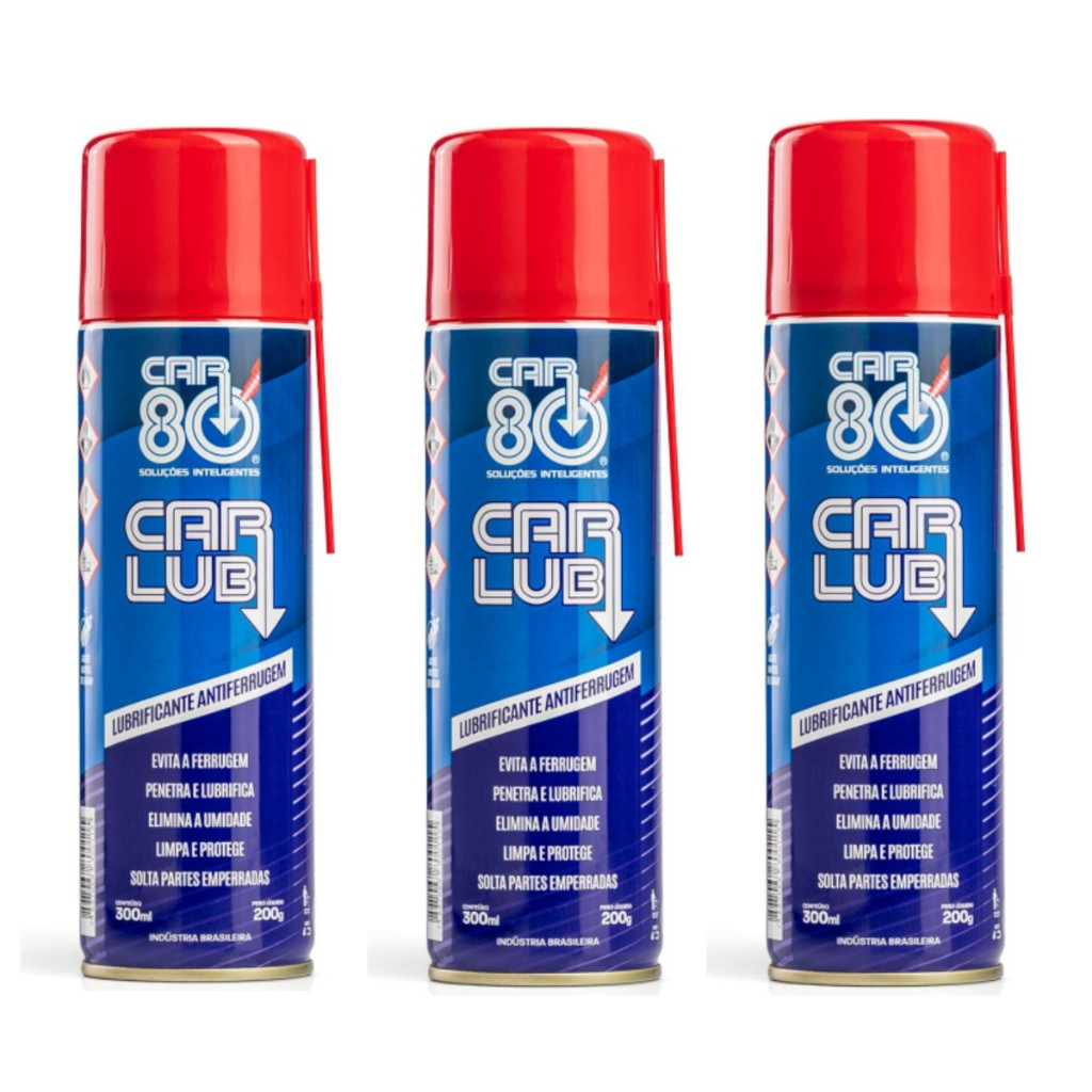 Kit 3 Car Lub Desengripante Car 80 Spray 300ml - Econômico Lubrificante Antiferrugem Multiuso em Oferta na Shopee