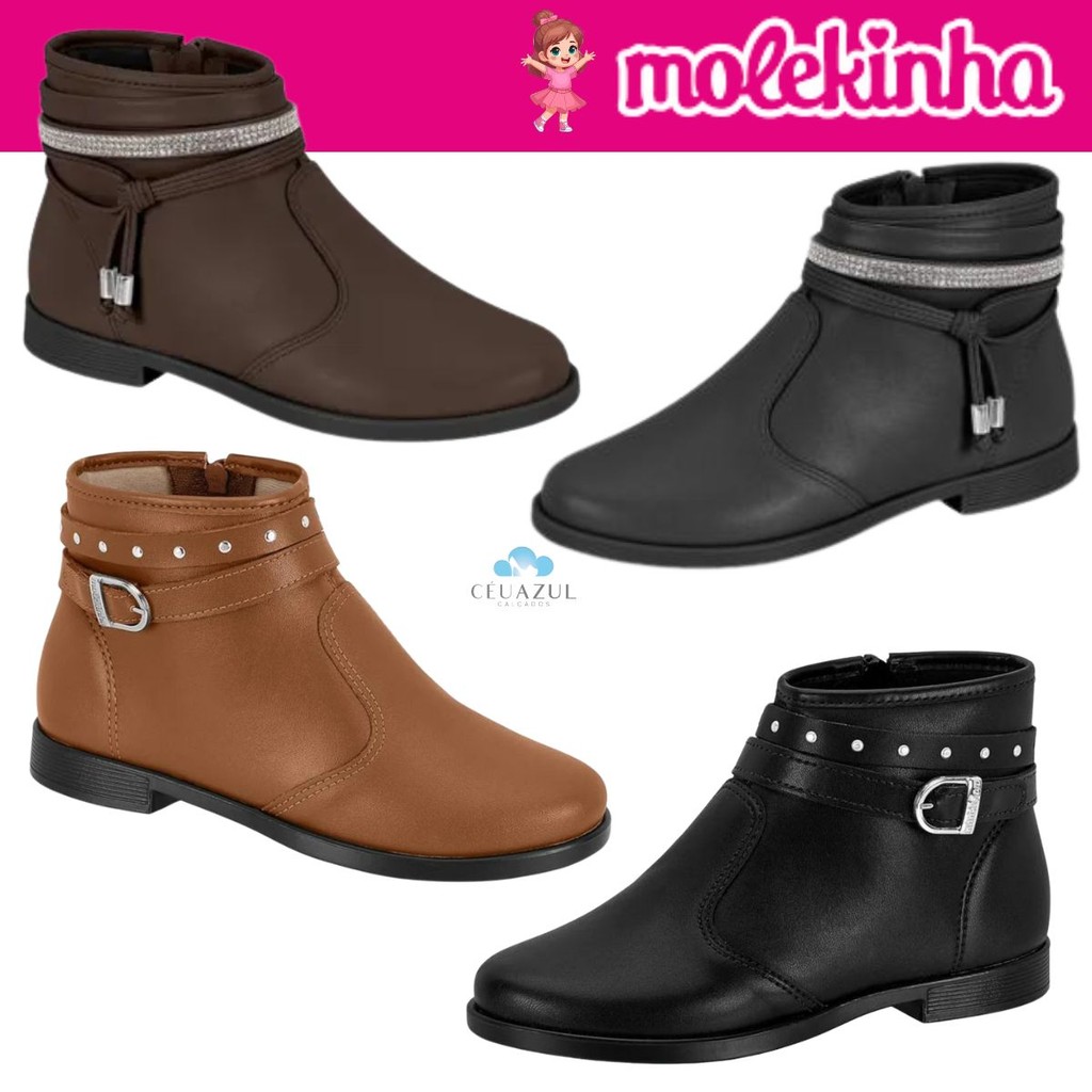Bota Infantil Cano Curto Molekinha Feminino Detalhes Strass Menininha Conforto em Oferta na Shopee