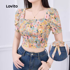 Lovito Casual Blusa Amarrar Nas Costas Blusa Multicolorida Verão Primavera Para Mulheres L134ED001