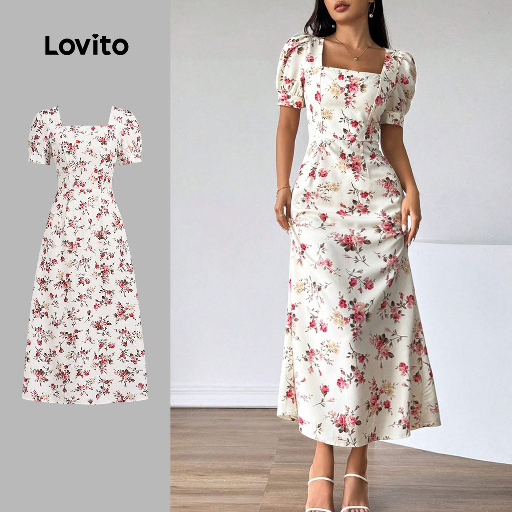 Lovito Vestido Elegante Multicolorido Com Estampa Floral Para Mulheres LBL25196 - Women Clothes