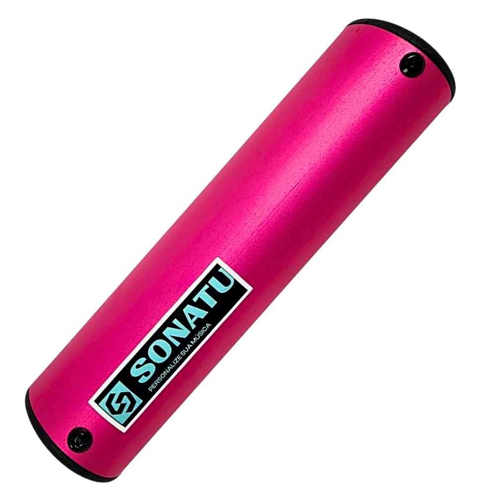 Ganzá Médio 15 X 4 cm em Alumínio Rosa Brilhante - Sonatu