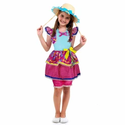 Vestido Feminino Infantil Para Festa Junina Com Culote e Bolero