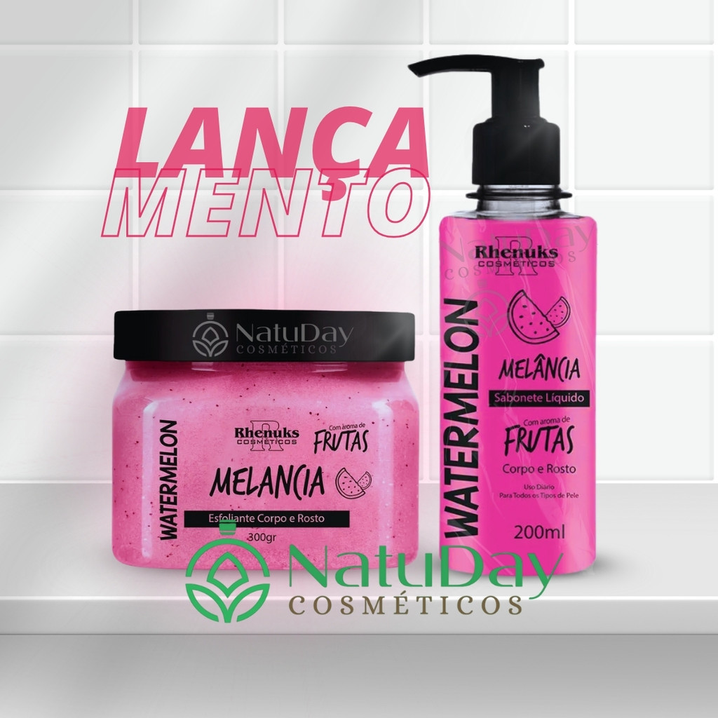 Kit Esfoliante + Sabonete Líquido Corpo & Rosto  Melancia  - Rhenuks