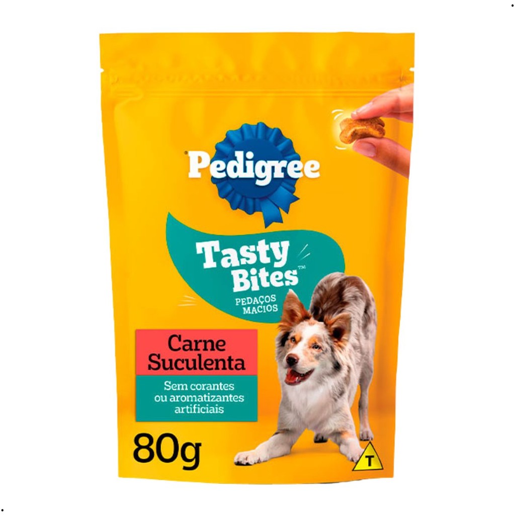 Snack Pedigree Tasty Bites  Suculentos Macios Carne Cães 80g em Oferta na Shopee