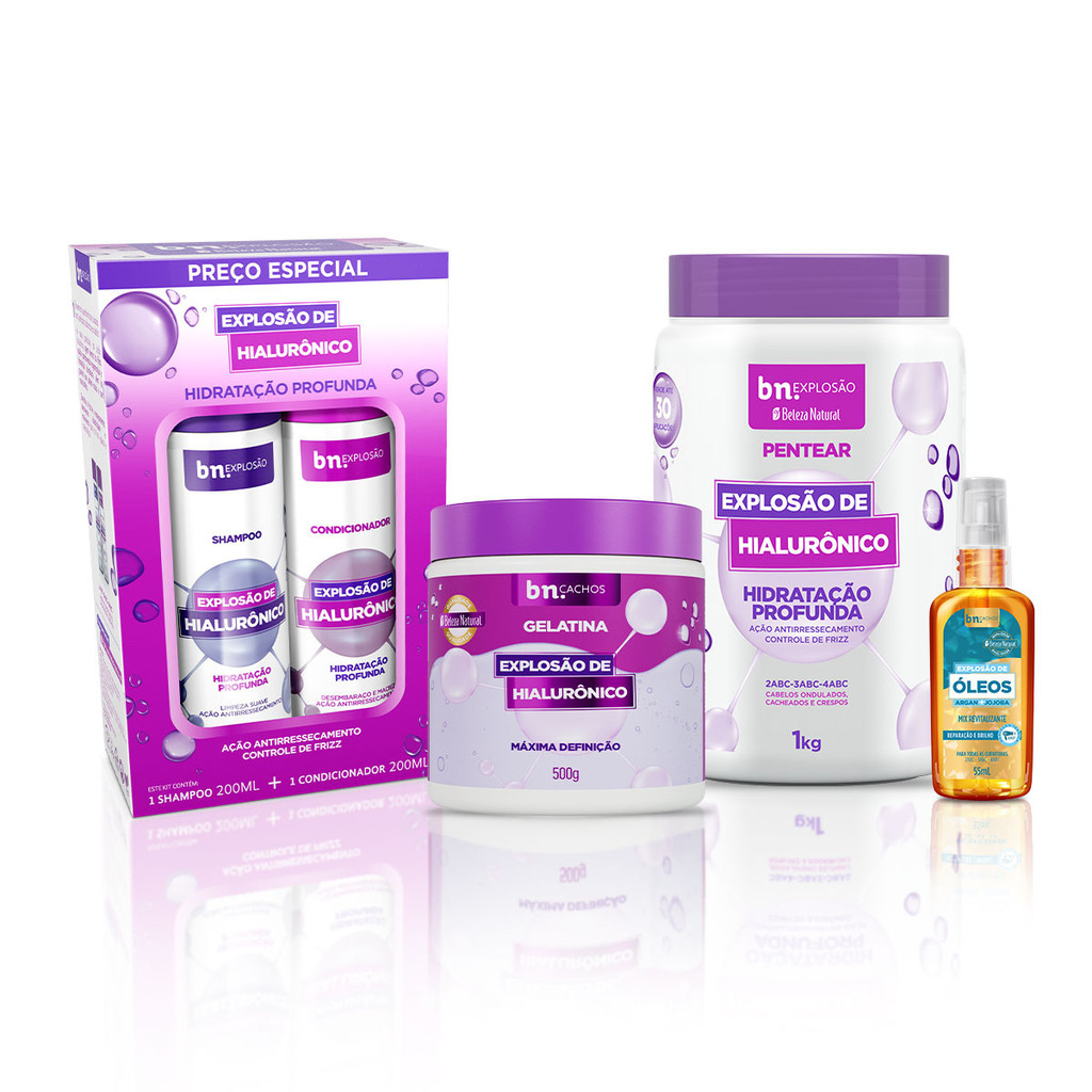 Kit Beleza Natural Trio Hialurônico + Óleo Capilar Explosão Jojoba e Argan 55ml – bn.Cachos em Oferta na Shopee