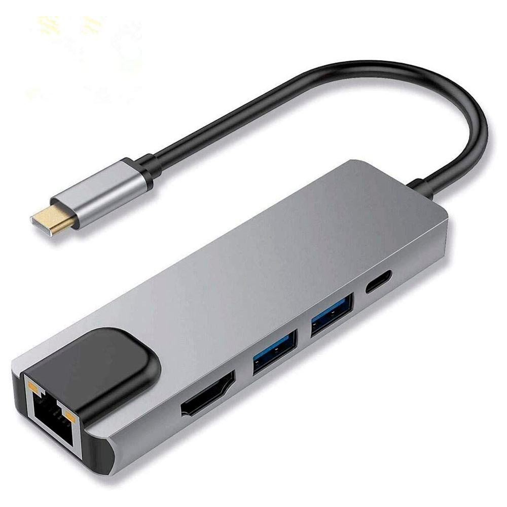 Hub Adaptador Dock Station 5 em 1 USB-C 3.0 4K HDTV RJ45