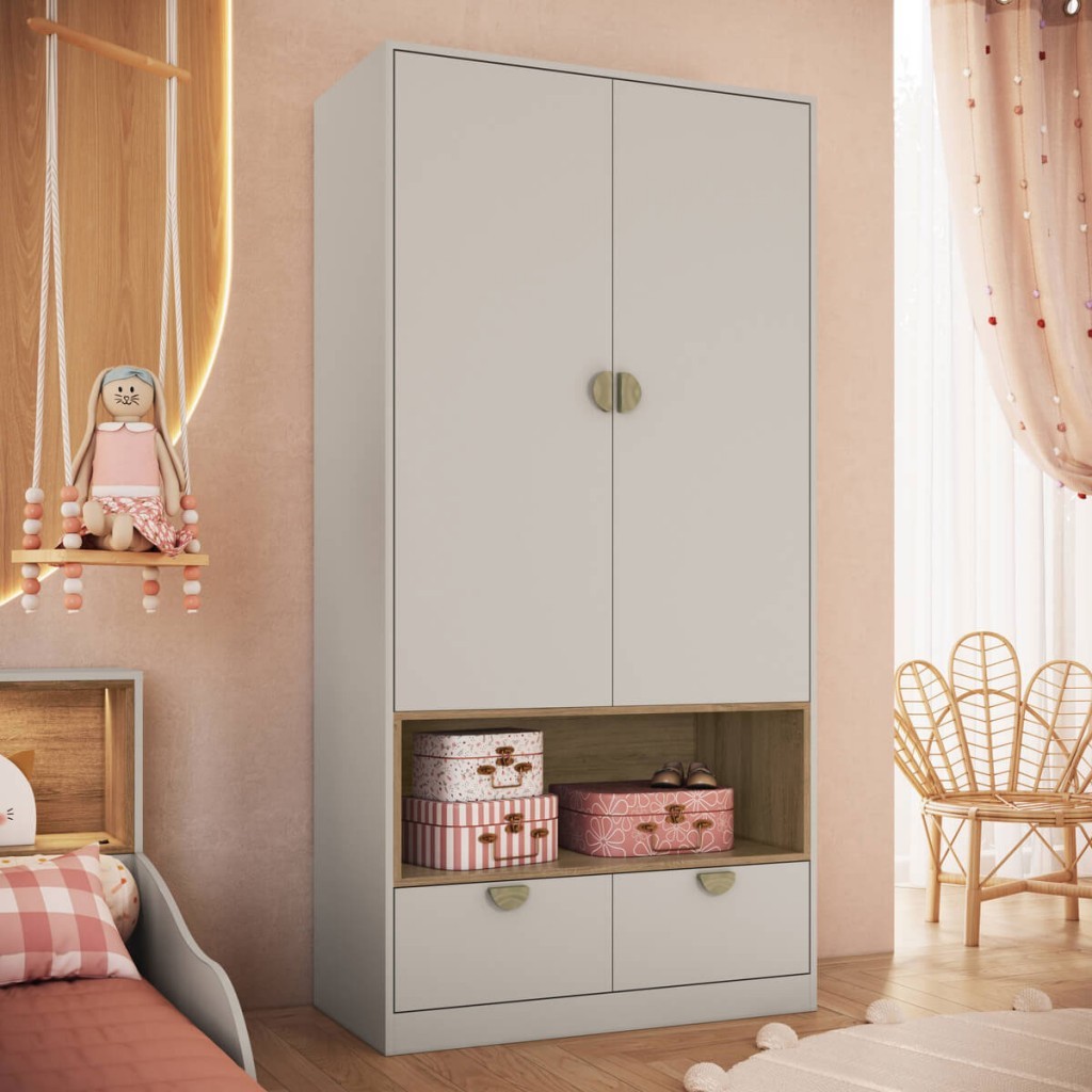 Guarda-Roupa Infantil Lille 2 Portas 2 Gavetas Arenas - Art In Móveis em Oferta na Shopee