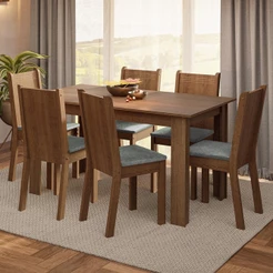 Conjunto Sala de Jantar Mesa Tampo de Madeira 6 Cadeiras Rustic/Silver Analu Madesa