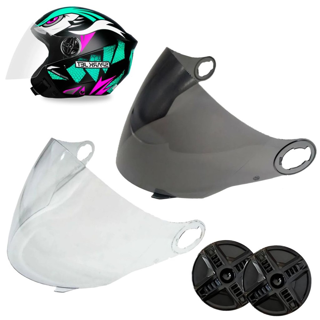 Kit Viseiras Fumê e Cristal P/ Capacete Ebf New Spark Jet (Aberto) + Reparos Laterais