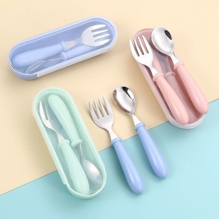 Kit Talheres Infantil Garfo Colher Com Estojo Aço Inox 304