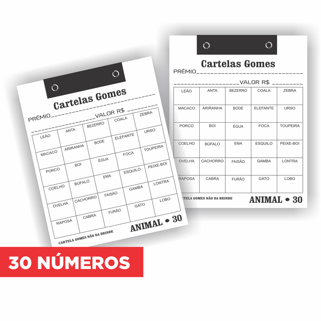 10 Cartelas da sorte c/ 30 NUMEROS - Cartelas Gomes em Oferta na Shopee