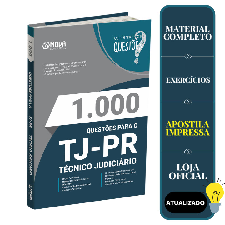 Imagem Livro 1.000 Questões Gabaritadas TJ-PR 2025 - Técnico Judiciário