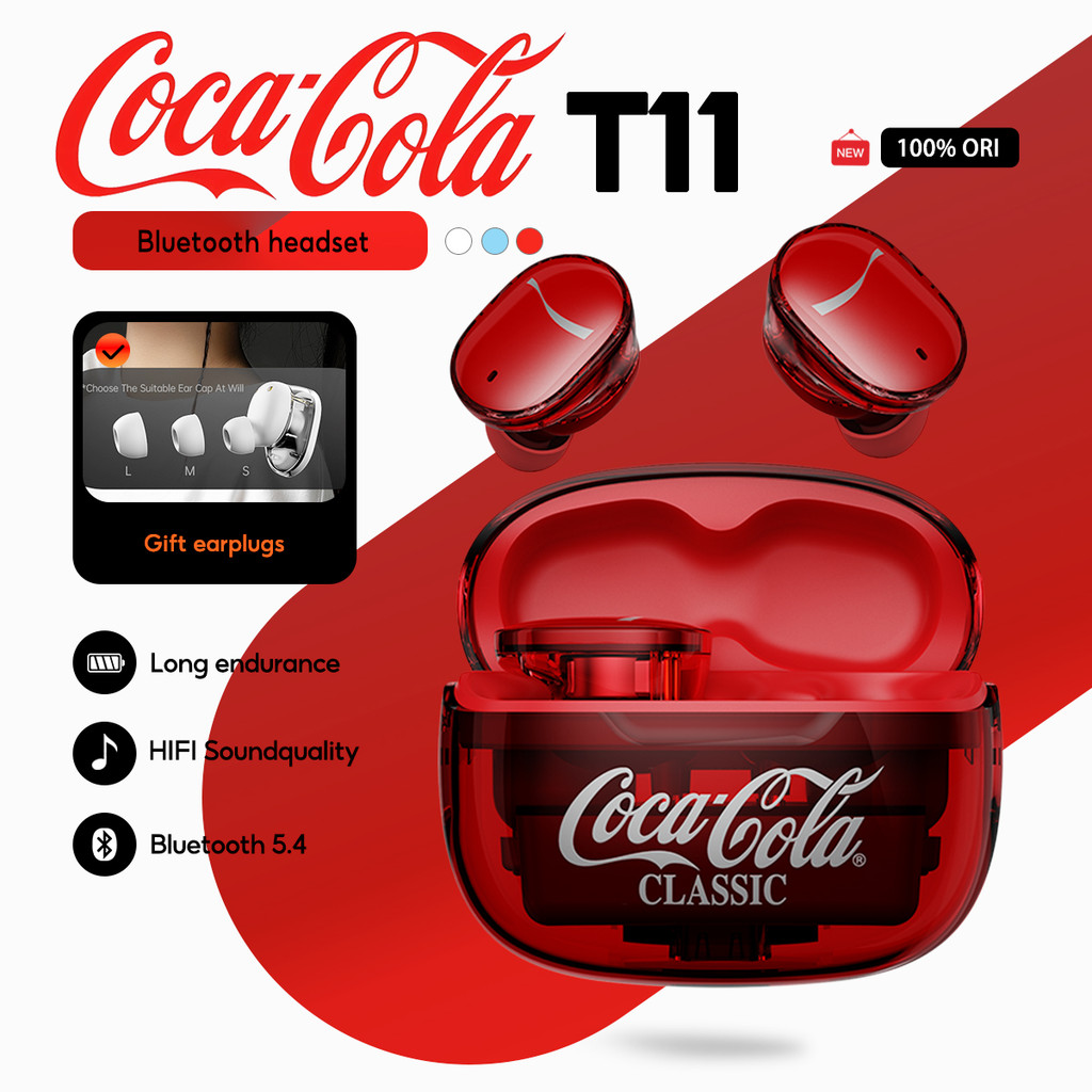 Fones De Ouvido Intra-Auriculares Bluetooth Coca-Cola T11 Com 5.4 , Cancelamento De Ruído ENC , Vida Útil Da Bateria 5H em Oferta na Shopee