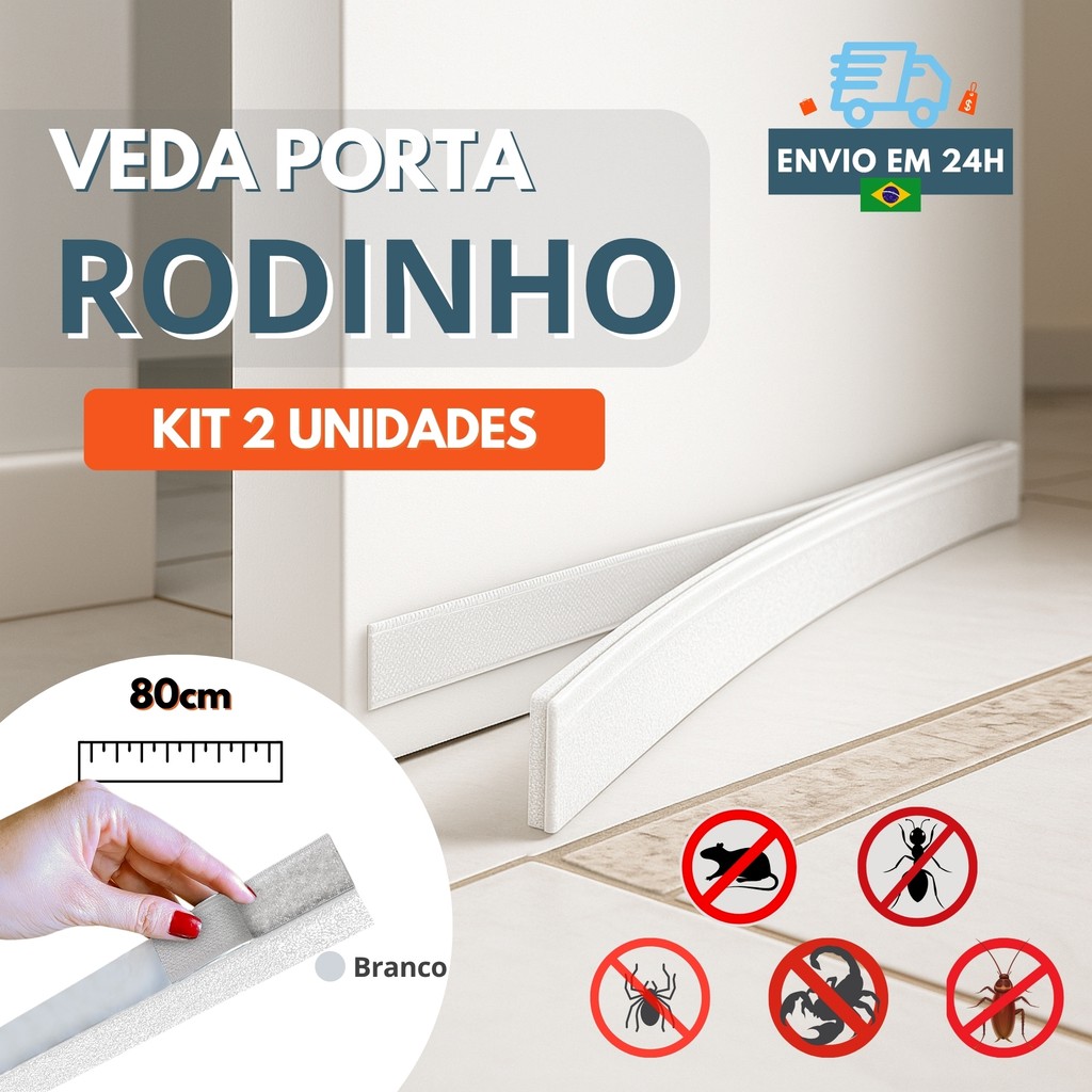 Kit 2 Unidades Veda Porta Rodinho Branco Protetor Rolinho Impermeável 80cm PVC Poeira Água Insetos