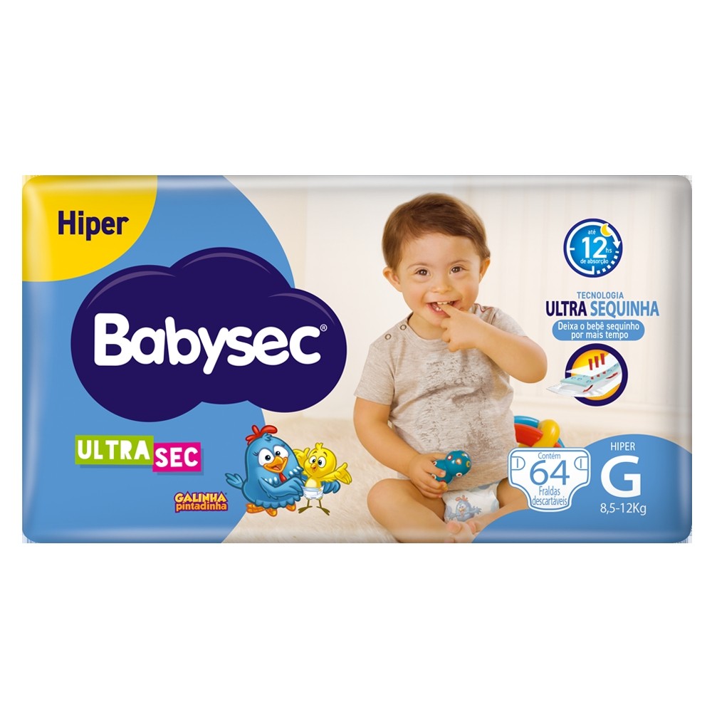 Fralda Babysec UltraSec Hiper Galinha Pintadinha G - 60 Unidades