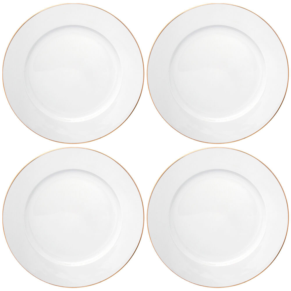 Jogo de Pratos de Sobremesa Porcelana Royal Branco Fio de Ouro 20cm 4 peças - Hauskraft em Oferta na Shopee