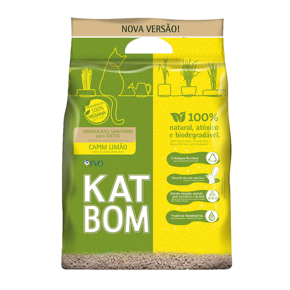 Areia para Gato Katbom Natural Granulado Higiênico Capim Limão 3kg