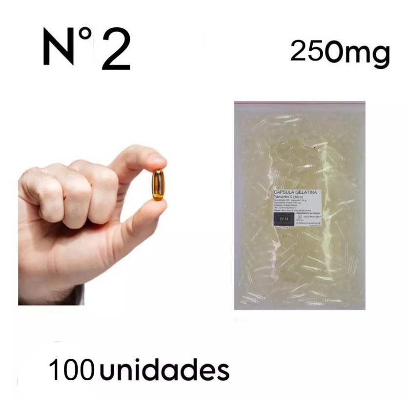 Cápsula Vazia De Gelatina Incolor N°2 (250mg) 100 Unidades