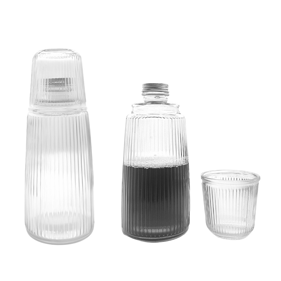 Moringa De Vidro Canelado Transparente Com Copo Água 1l em Oferta na Shopee