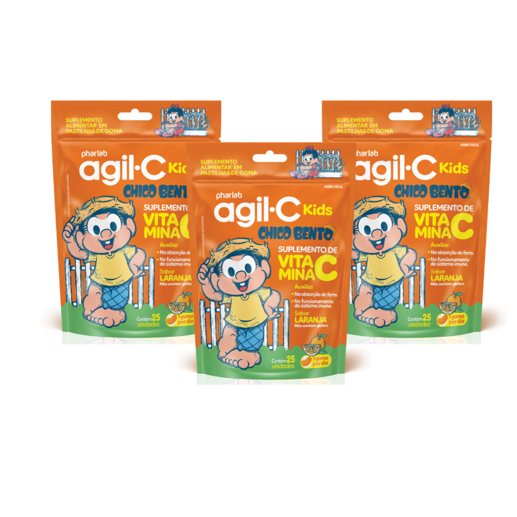 Kit 3 und Agil-c Kids Sabor Laranja 25 Gomas em Oferta na Shopee