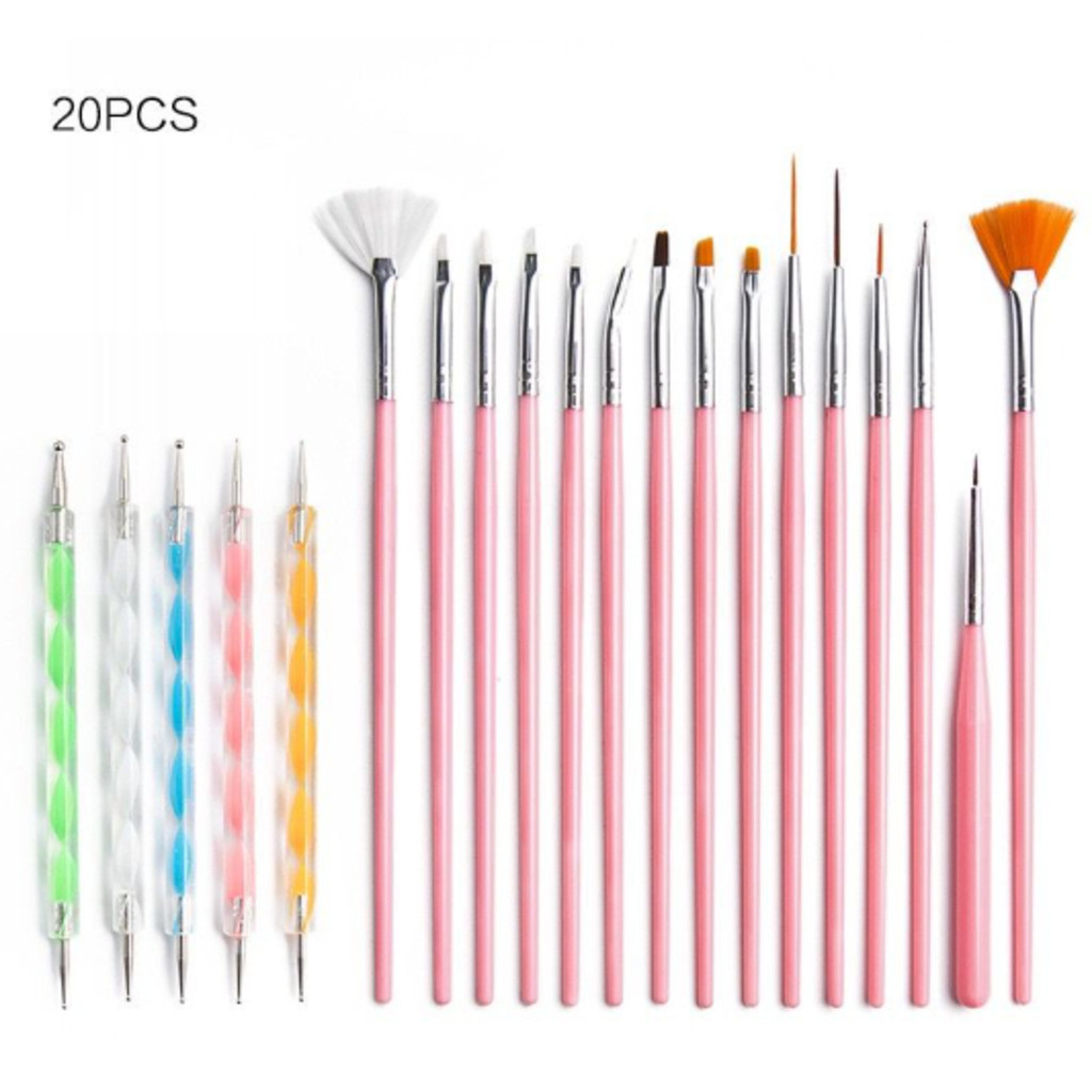 Kit 15 Pincéis + 10 Boleadores Em 5 Pincéis Manicure Desenho