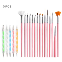 Kit 15 Pincéis + 10 Boleadores Em 5 Pincéis Manicure Desenho