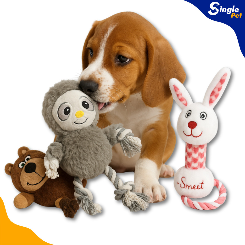 Brinquedo para Cachorro Pelúcia com Apito Mordedor Interativo Savana - Bicho Preguiça,Urso ou Coelho