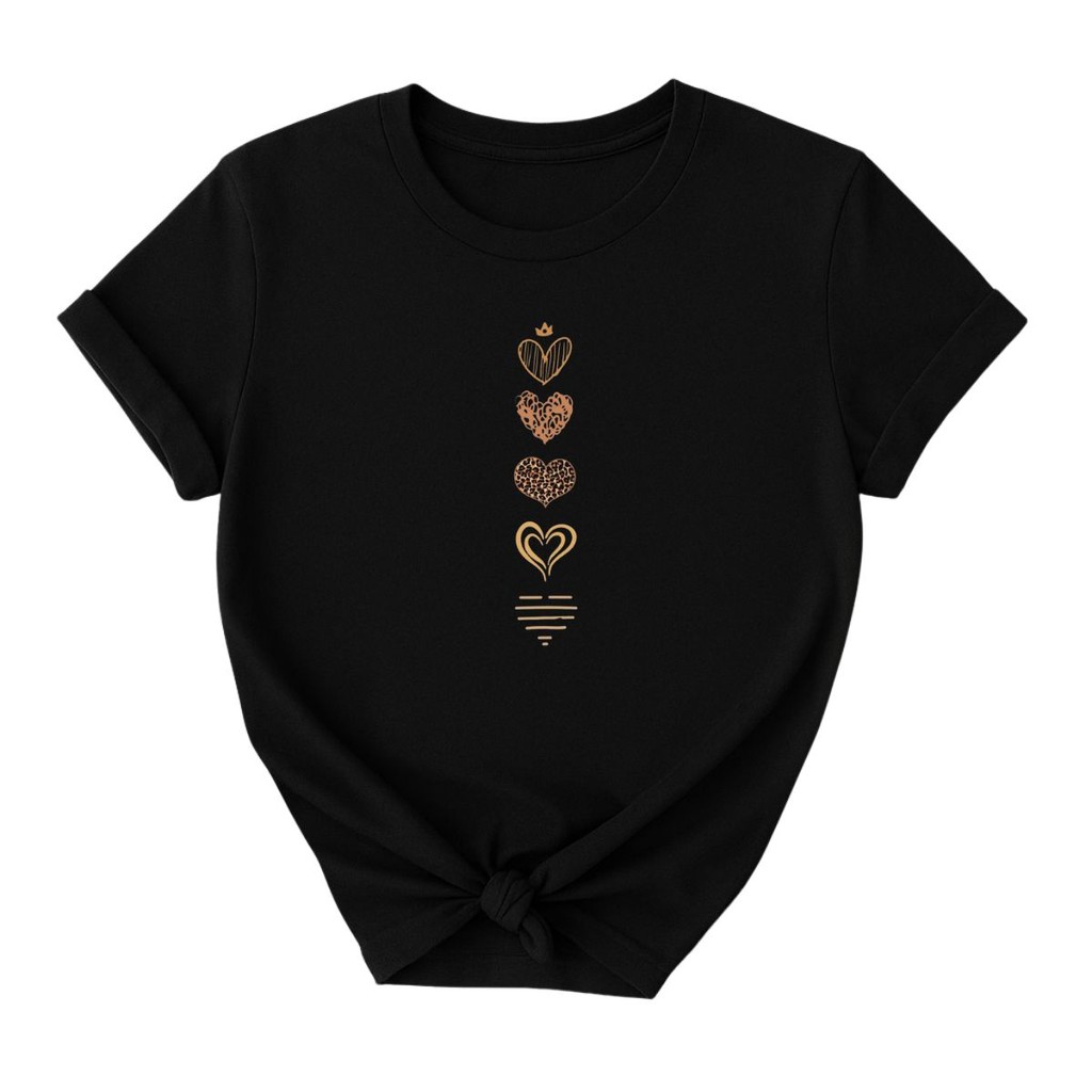 Camiseta Feminina Casual Corações Fofo Delicados Qualidade Premium em Oferta na Shopee