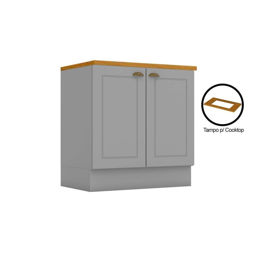Gabinete de Cozinha Modulado Balcão c/ Tampo p/ Cooktop Americana c/ 2 Portas 80cm Cinza - Henn em Oferta na Shopee