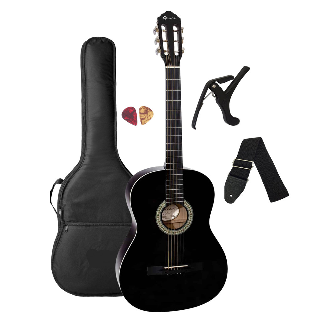 Violão Preto Aço Estudo Giannini Start S-14 BK + Acessórios