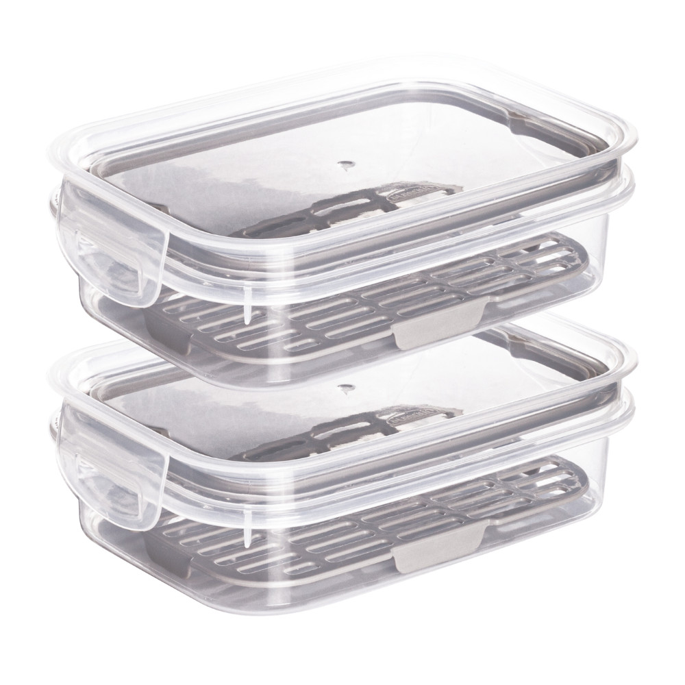 Kit 2 Potes Hermético Porta Frios Com Travas Cesto Escorredor 500 ML Frutas Vegetais Alimentos em Oferta na Shopee