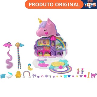 Boneca Polly Pocket Estojo Salão Unicórnio Arco-Íris Mágico com Mini Bonecas e Surpresas