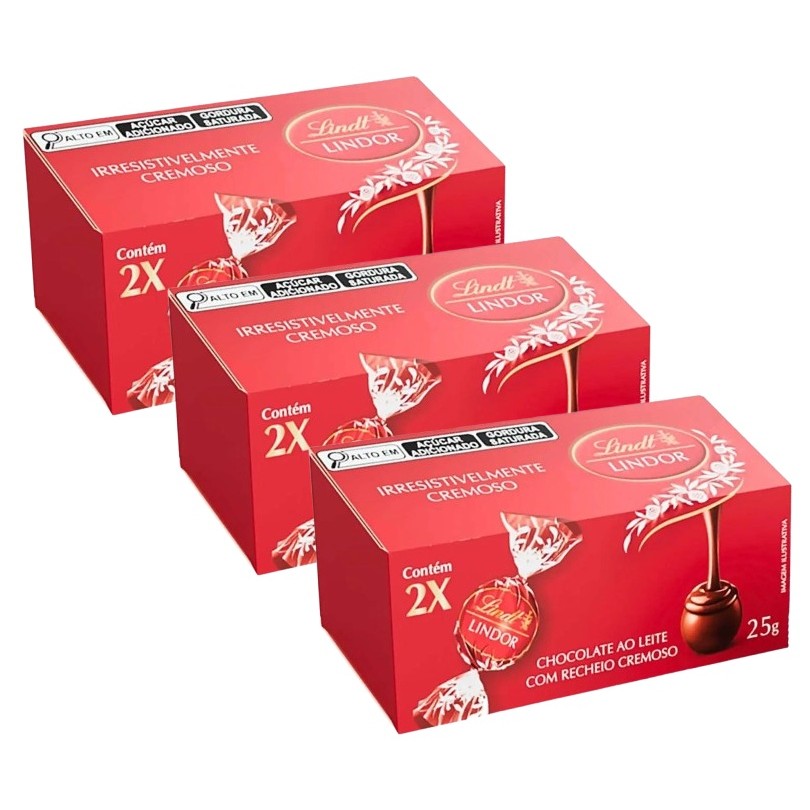 KIT 3 CHOCOLATE LINDT LINDOR DUO AO LEITE 25GR em Oferta na Shopee