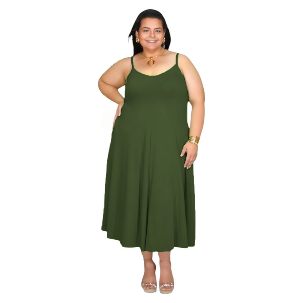 Vestido Plus Size Midi Fresquinho Com Bolsos Moda Feminina Verão Confortável