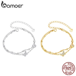Pulseira De Prata Esterlina 925 Bamoer , Joias De Borboleta De Camada Dupla , Presentes Para Mulheres